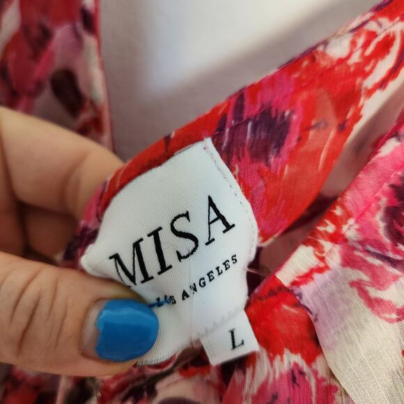 Misa Los Angeles Diana Floral Georgette Ruffle Tiered Maxi Dress L Wedding Party - Picture 5 of 10